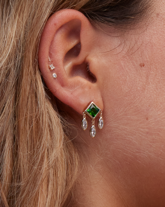 Magnifiques boucles d'oreilles HEAVEN en zircons vert émeraude. Bijoux raffinés APSARA.